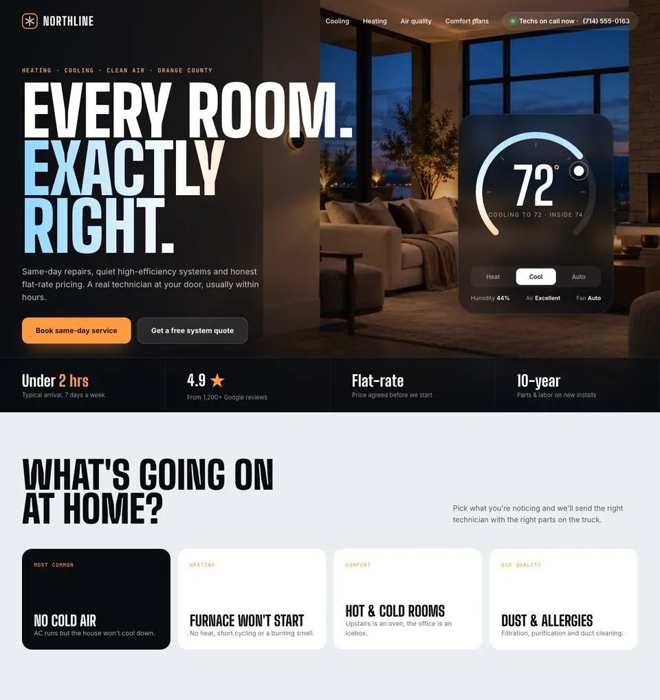 HVAC company website design for Northline Heating & Air, shown on a laptop