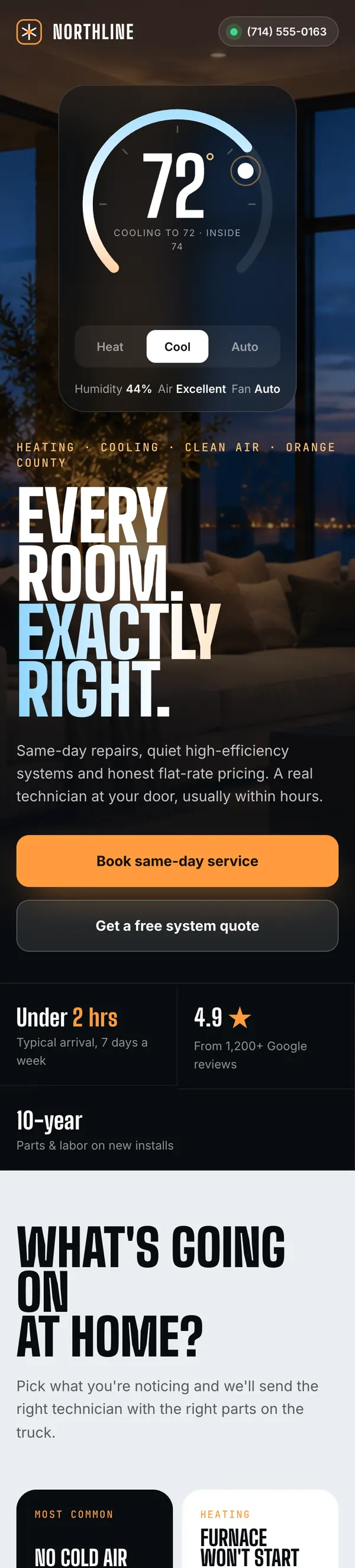 HVAC company website design for Northline Heating & Air, shown on a phone